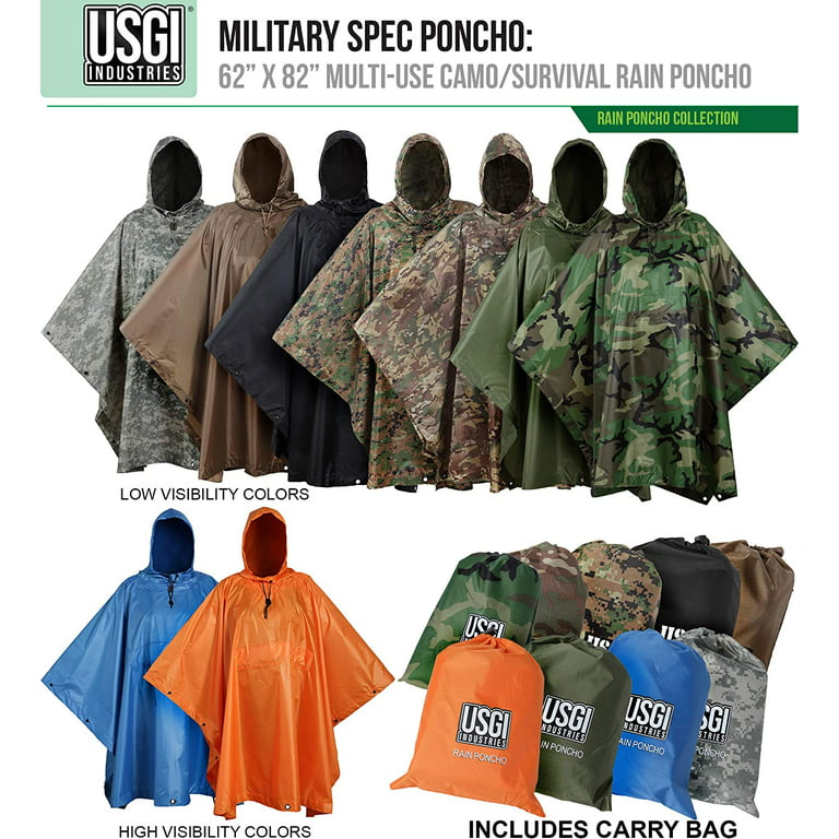 USGI Industries Military Style Poncho Multi Use Rip Stop Camouflage Rain Poncho