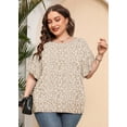 thumbnail image 3 of SHOWMALL Plus Size Tops for Women Short Sleeve Pink Leopard Brown 1X Tunic Shirt Summer Clothing Loose Fitting Clothes, 3 of 10