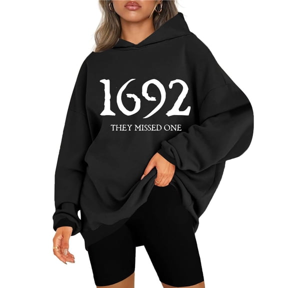 Lolmot Hoodies for Women Fall Fashion 1692 They Missed One Funny Letter Print Sweatshirt Casual Long Sleeve Vintage Hooded Pullover Sweatshirt