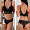 thumbnail image 4 of JSGEK Women Floral Lace Bra and Thong Set Plunge Neckline Adjustable Straps Intimate Lingerie for Bedroom Wear Black M, 4 of 9