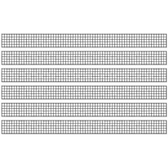 Happily Ever Elementary Creatively Inspired Black & White Grid Straight Borders, 36 Feet Per Pack, 6 Packs