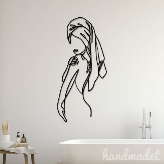 Handmadetneonsign Woman Bathroom Metal Wall Art Light, Girl Line Art Metal Sign Wall Decor, Bathroom Metal Decor