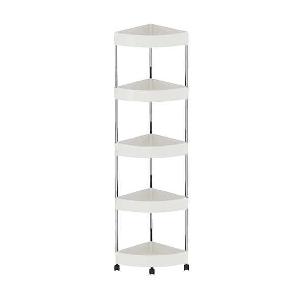 White White Corner Mounted Bathroom Shelf With Wheels And Drainage Holes For Organizing Toiletries No Drill Needed