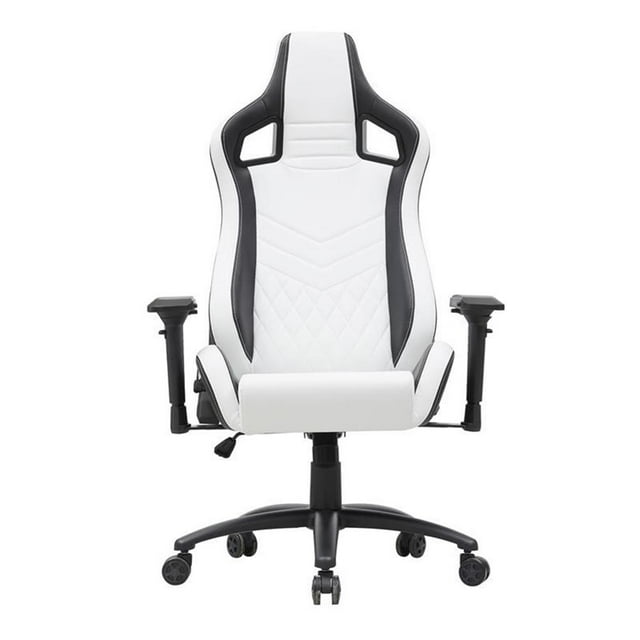 Pemberly Row Faux Leather Adjustable Gaming Chair in White & Black