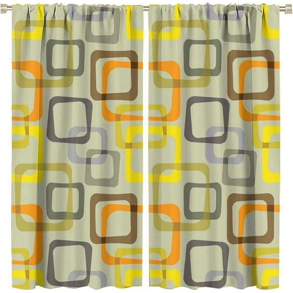 Mid Century Blackout Curtains,Retro Square Design Modern Style Room Darkening Door Window Rod Pocket Curtain For Living Room Bedroom Kitchen Bathroom 26"W x 45"L (Pack of 2)