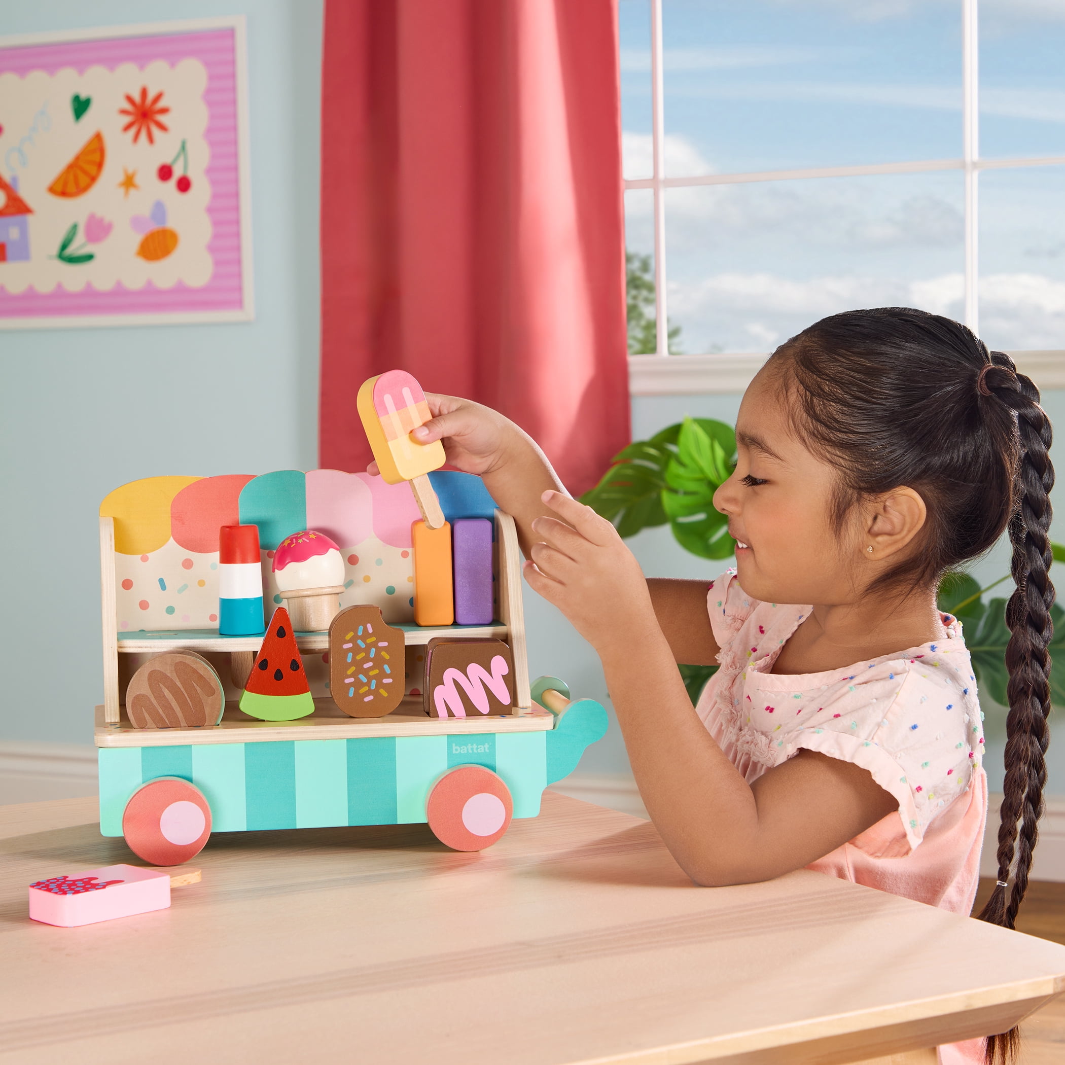 Battat Sweet Treat Wooden Ice Cream Cart Pretend Play Set for Ages 3 Years +