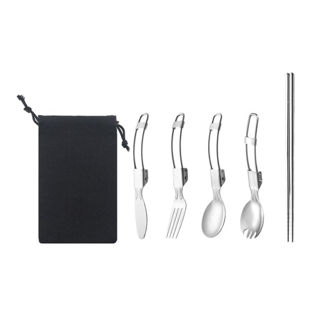 Juego de 5 piezas de vajilla para exteriores con bolsa de almacenamiento, prácticos cuchillos de tenedor Spork Saco negro Zulema Vajilla al aire libre
