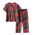 thumbnail image 2 of 2 Piece Outfits for Women Plus Size Cropped Pants Button Cardigan Printing Casual Two Piece Suit Two Piece Summer Sets, 2 of 3