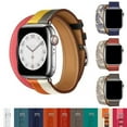thumbnail image 2 of Luxury Real Leather Double Loop Bracelet Belt for Apple Watch Band 41mm 44mm 45mm 49mm 40mm for iWAtch Strap Series 8 7 6 5 SE Ultra (Single Multicolour,For 42 44 45 49mm), 2 of 7