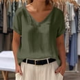thumbnail image 2 of Women Linen Tops Short Sleeve Dressy Casual V Neck Shirts 2026 Summer Business Work Blouses Outfits Clothing Linen Tops For Women Summer, 2 of 5