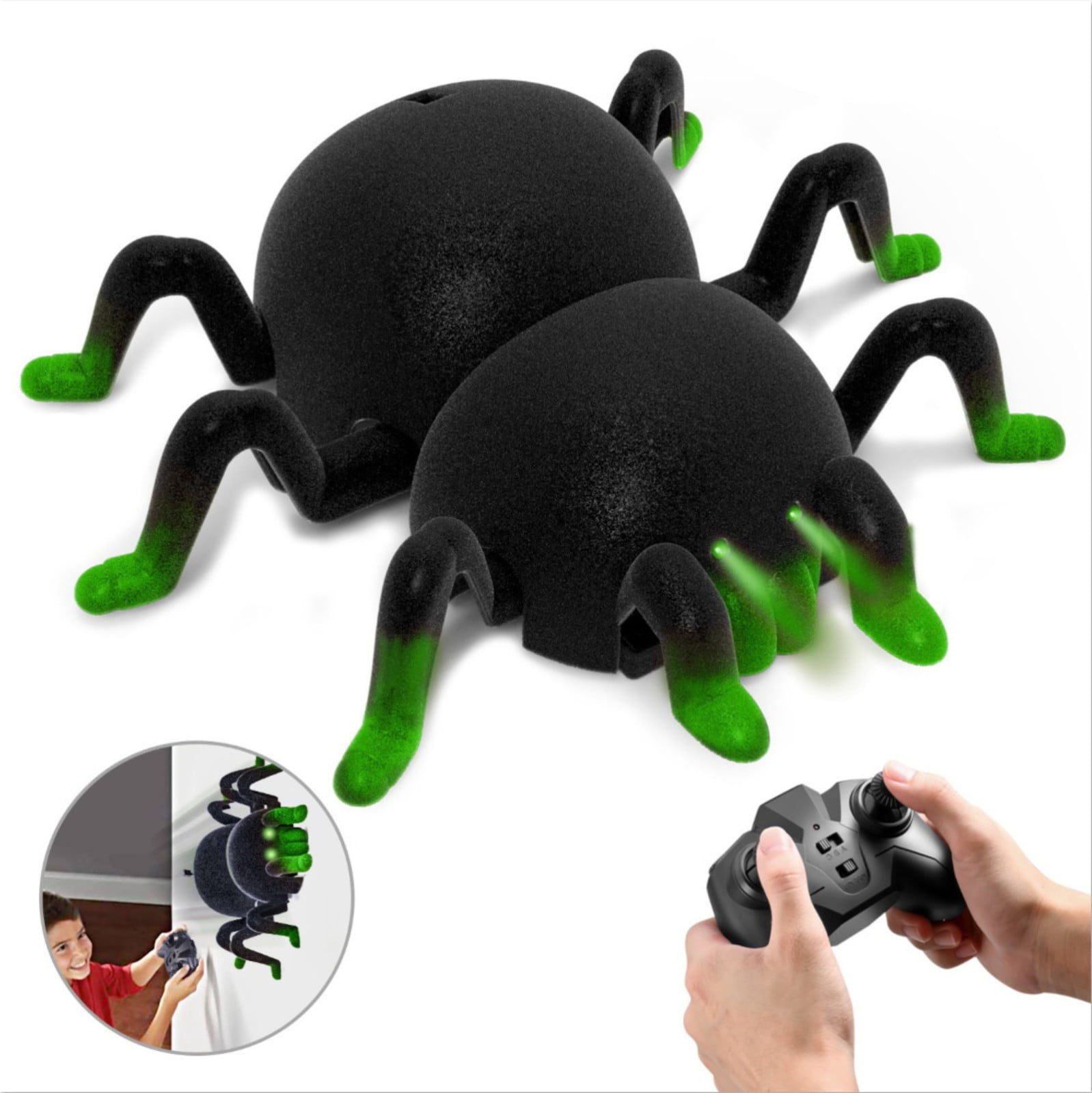 ZMKIAG Remote Control Halloween Spider Wall Climbing Toys - Flocking Spider Themed Indoor Play Climber with LED Lights for 𝗕𝗼𝘆𝘀 & 𝗚𝗶𝗿𝗹𝘀 Ages 3 and Up, Fun Interactive 𝗞𝗶𝗱𝘀 Gift