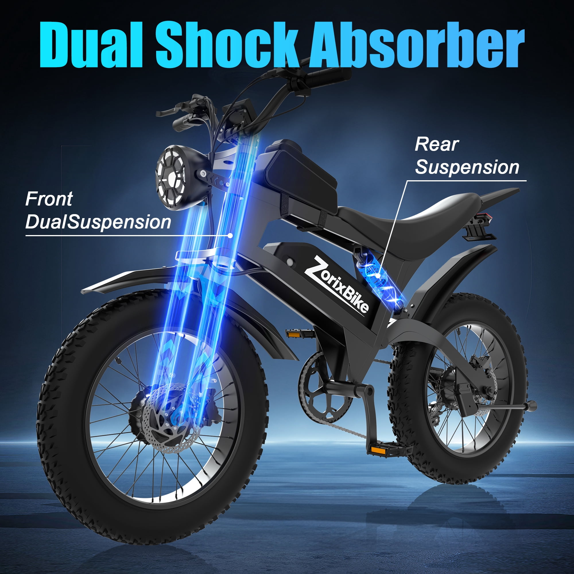 ZorixBike R8 Pro 3000W Peak Dual Motor Electric Bike for Adults, 20" x 4.0" Fat Tire All Terrain Ebike with 48V 20Ah Removable Battery, 35MPH Max Speed, 35° Climbing Ability, 5 Riding Modes
