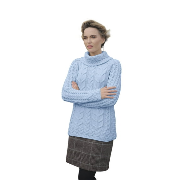 Aran Woollen Mills Women's Aran Sweater 100% SuperSoft Merino Cowl Neck Collar Knit Pullover Made in Ireland