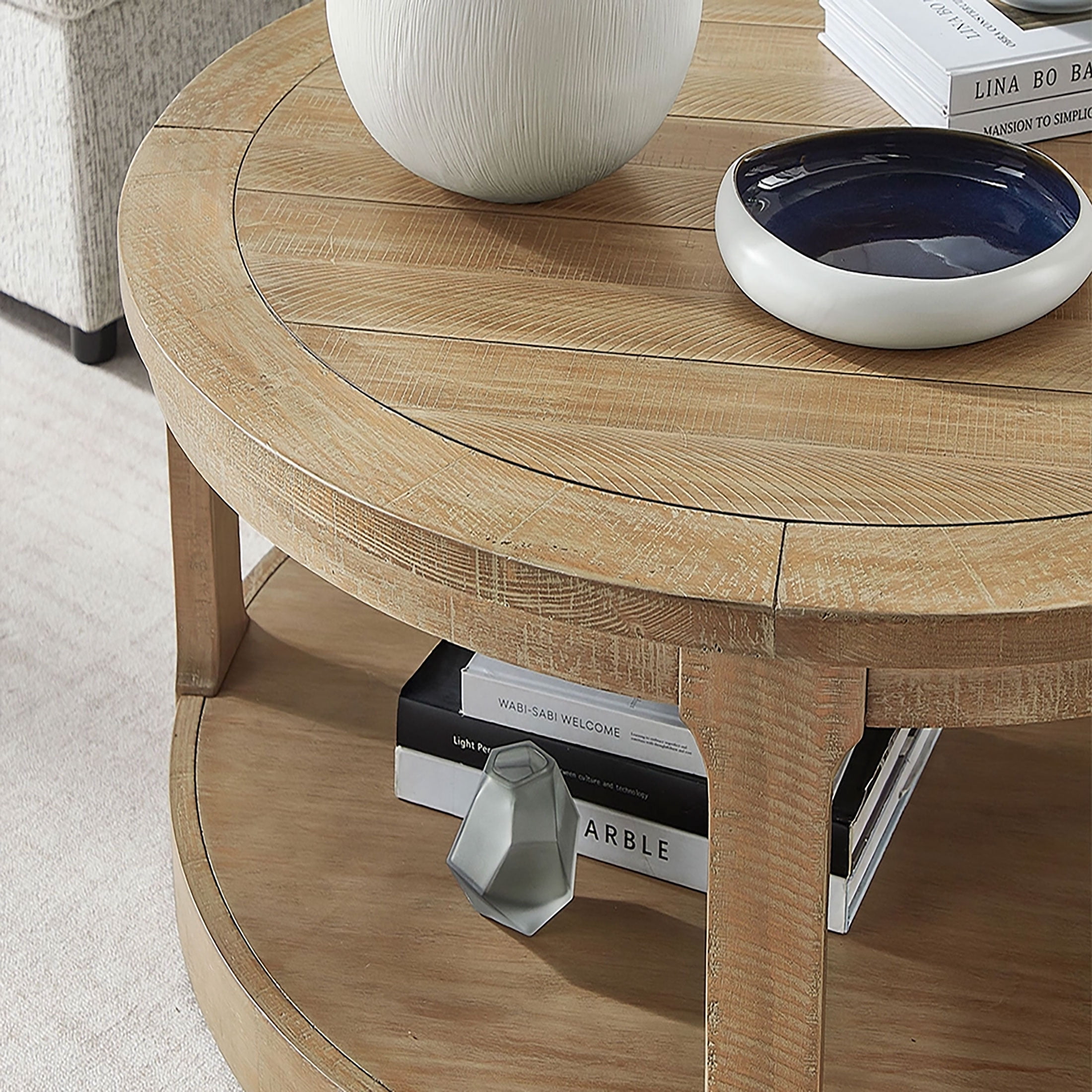 Kevinplus 2 Tier Coffee Table,Traditional Round Circle Wooden Table with Wheels for Living Room, Office, Apartment, OAK