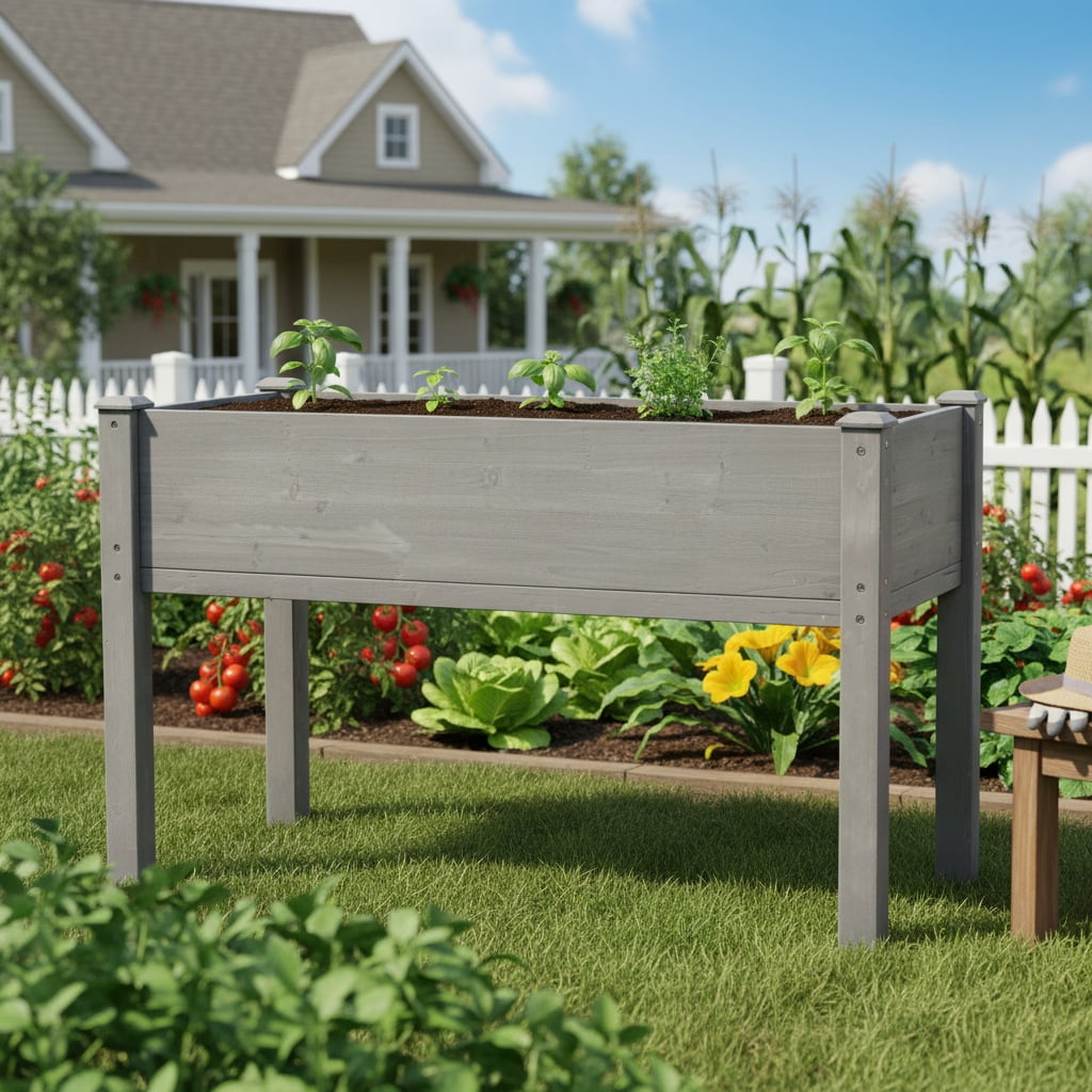 Raised Garden Bed with Legs, Elevated Wooden Planter Box for Outdoor Plants Flowers Fruits Vegetable Herb Growing 48x24x30"
