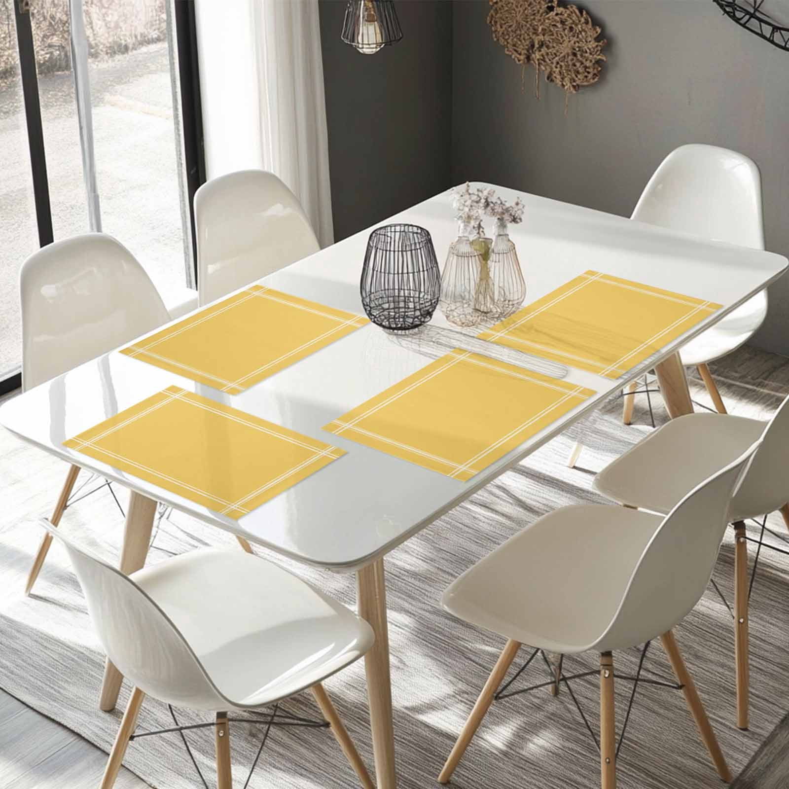 Placemats Set of 4, Solid Yellow Color Placemats Set of 4, Yellow Vintage Tablemats Washable Placemat Table Decoration for Kitchen Table Dinner Party Home Decor Indoor Outdoor 13x19 Inch