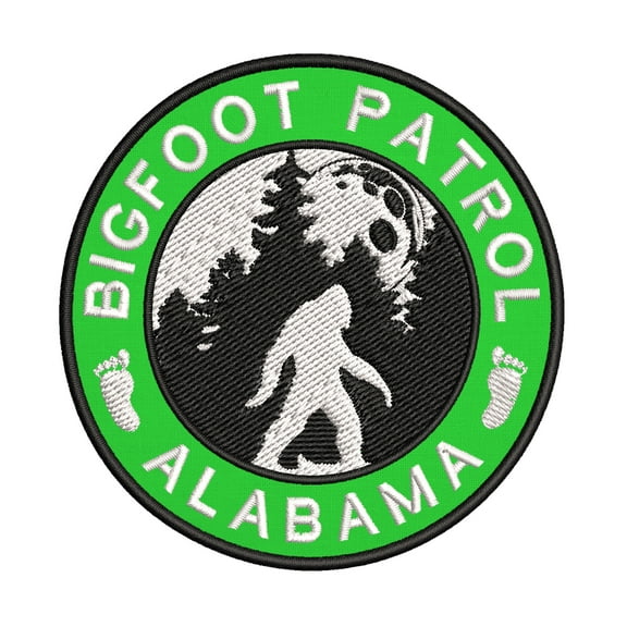 USA Alabama Bigfoot Patrol! Cryptid Sasquatch Watch! 3.5" Iron On Or Sew On Embroidered Fabric Badge Patch Unexplained Mysteries Iconic Series