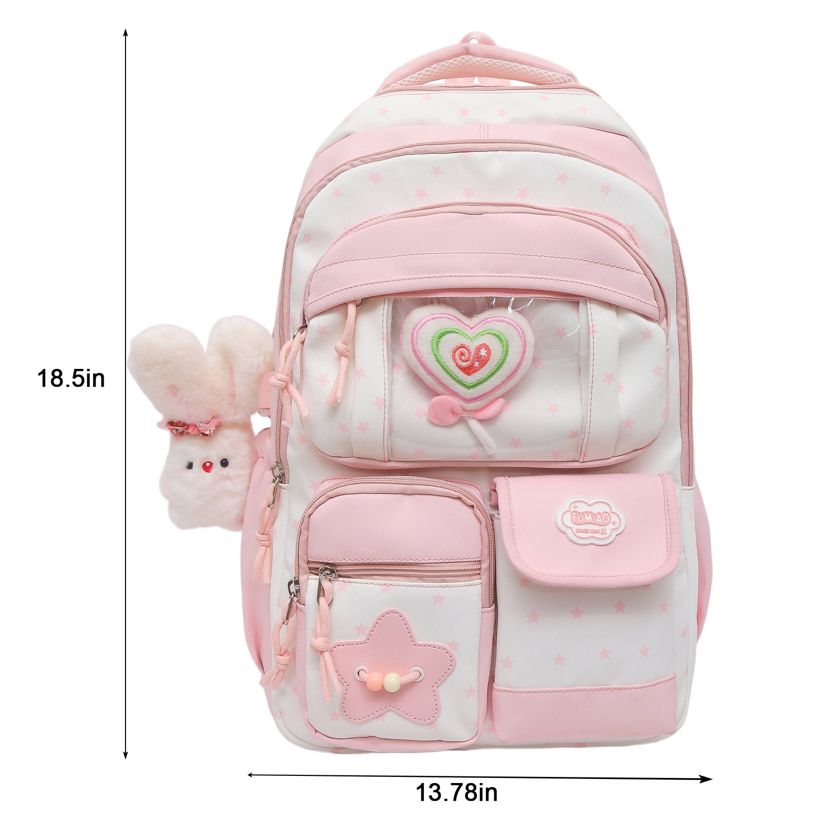 HUISZJ Multi-Pockets School Backpack, Large Capacity School Bag, Floral Print Backpack for Students College Travel, Pink