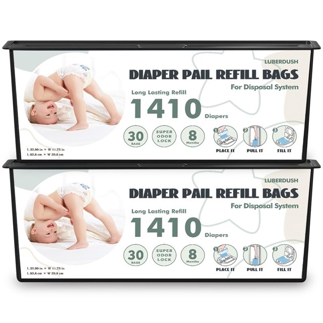 Bolsas para cubo de pañales LUBERDUSH, paquete de 60, OdorLock de 7 capas