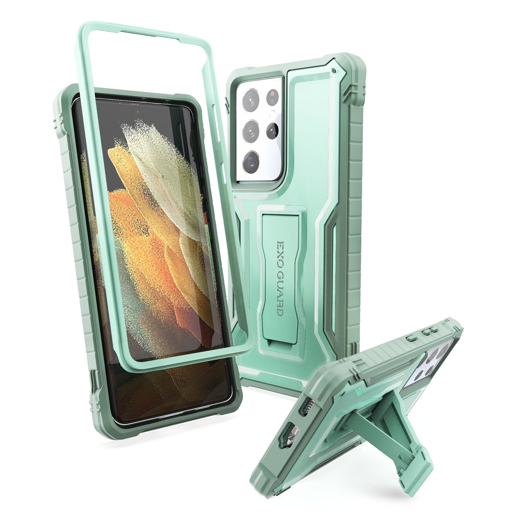 Exoguard Samsung Galaxy S21 Ultra 5g Case Rubber Shockproof Full Body Cover Phone Case For Samsung Galaxy S21 Ultra 5g 6 8 Inch Built In Kickstand Green Walmart Com Walmart Com