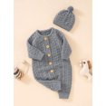 thumbnail image 3 of Bagilaanoe Newborn Baby Girl Boys Knit Jumpsuit Button Long Sleeve Bodysuit + Hat 3M 6M 12M 18M 24M Infant Fall Winter One Piece Romper, 3 of 9