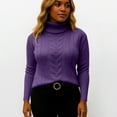 thumbnail image 6 of Women's Fashionable Solid Color High Neck Long Sleeved Sweater Pullover Sweater Top for Fall Winter Comfortable Everyday Fashion,Purple,S, 6 of 7