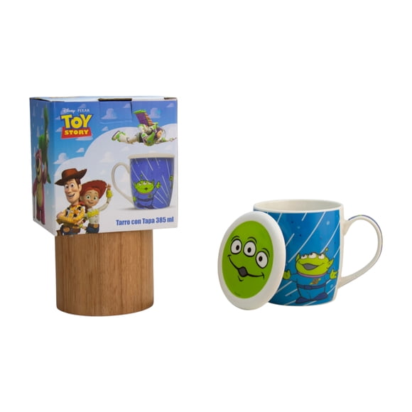 Taza de Cerámica con Tapa, Diseño Marcianos Toy Story, Colección Disney Pixar, Capacidad 385ml con Caja de Regalo