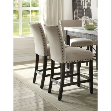 Beige Color Counter Height Design Chairs 6pc Set Fully Padded Seat & Back Contemporary Dining Furniture