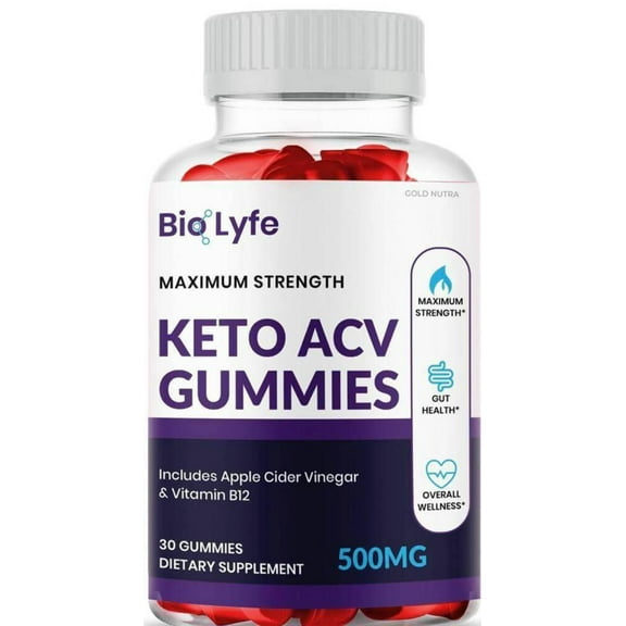 Bio Lyfe Keto ACV Gummies, Maximum Strength with Apple Cider Vinegar Formula Dietary Supplement (1 Pack)