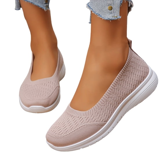 Women's Knit Lightweight Walking Loafers Comfort Round Toe Soft Non Slip Casual Slip On Mom Shoes for Daily Work Outdoor Nurse Shoes, 38