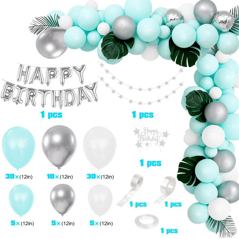 Pastel Green Blue Chrome Balloons Set Dinosaur Birthday Baby