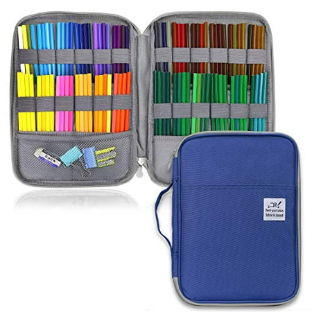 YOUSHARES 96 Slots Colored Pencil Case, Large Capacity Pencil Holder Pen Organizer Bag with Zipper for Prismacolor Watercolor Coloring Pencils, Gel Pens & Markers for Student & Artist (Blue)