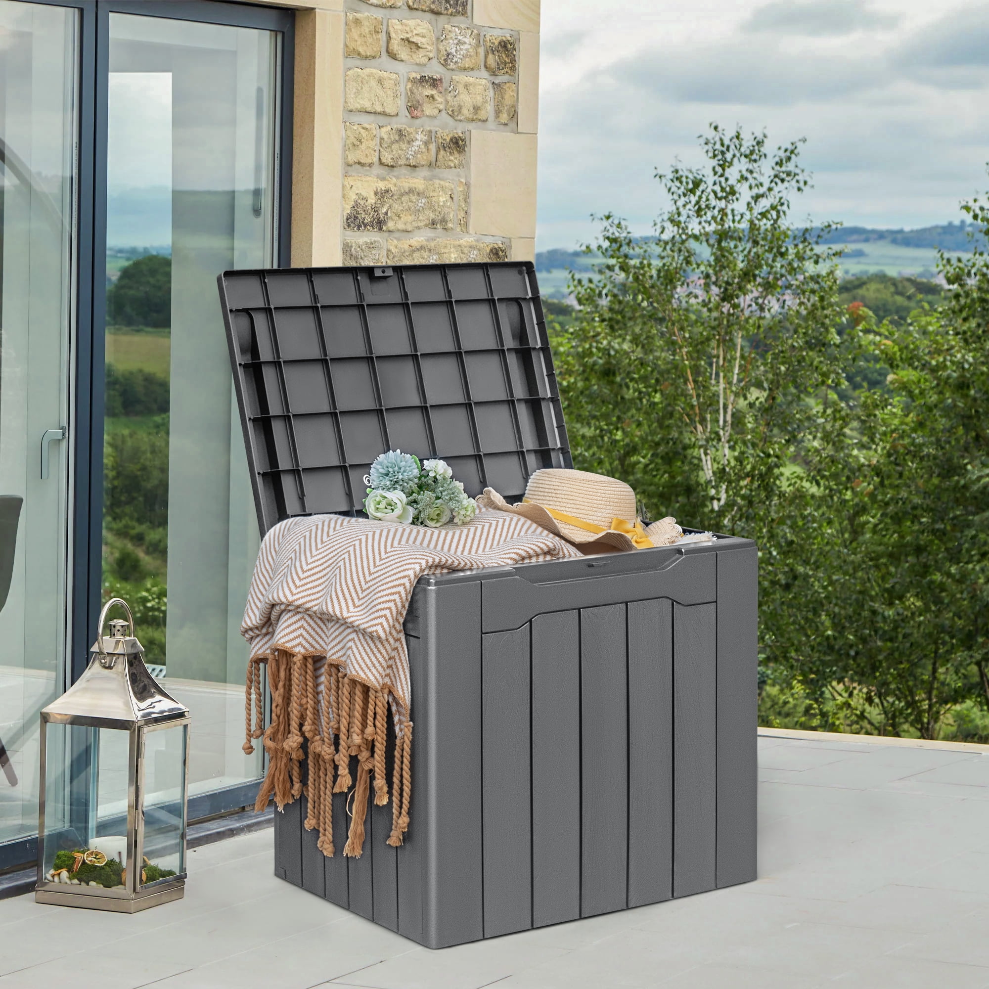 Vineego 28 Gallon Resin Deck Box Waterproof, UV Resistant Outdoor Storage Box