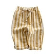 thumbnail image 3 of LZHGirlshop Toddler Baby Boy Girl Cotton Joggers Pants Casual Stripe Printed Drawstring Pocket Pants Infant Sweatpants Sweat Long Pants Fall Clothes,Yellow,9M, 3 of 6