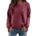 thumbnail image 2 of WTXUE Women's Tunic Sweaters Oversized Lightweight Casual Loose Long Sleeve Crewneck Pullover Tops Cable Knit Curved Sweaters Fall Outfits Bottom Sweater Wine M, 2 of 8
