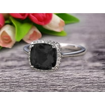 1.55 Carat Cushion Black Diamond Moissanite Engagement Ring on 10k White Gold Halo