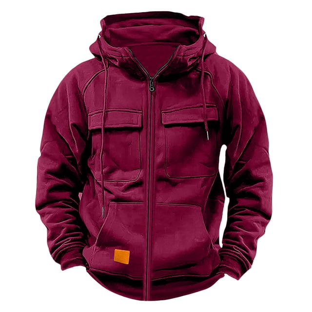 pstuiky Camisas casuales de manga larga para hombre, Sudadera con capucha de manga larga con cremallera y múltiples bolsillos para hombre, estilo casual y moderno. Tops de hombre xxxl