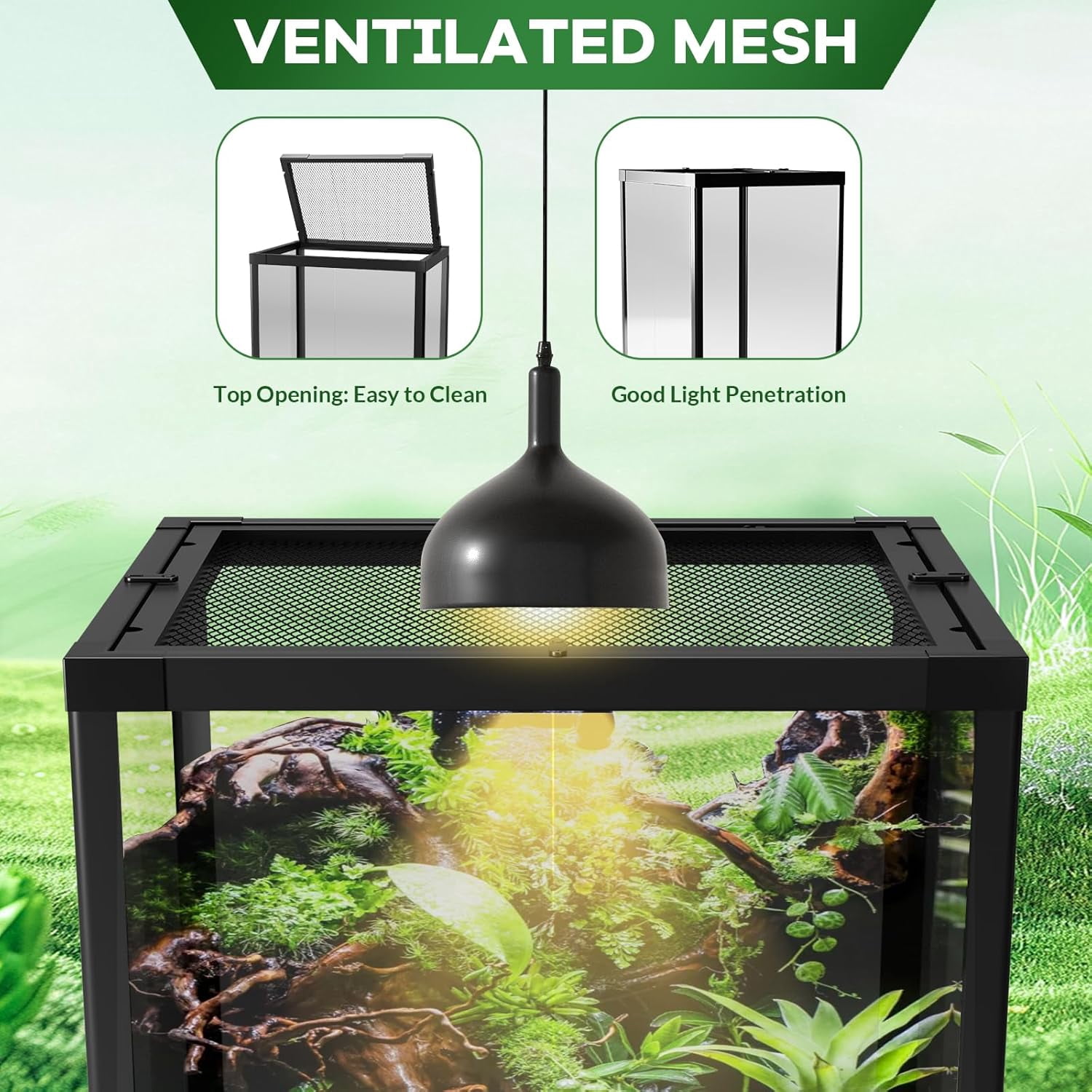 34/45/67 Gallon Glass Reptile Terrarium with Top Screen Ventilation & Double Hinge Door Reptile Tall Tank for Lizard Snake