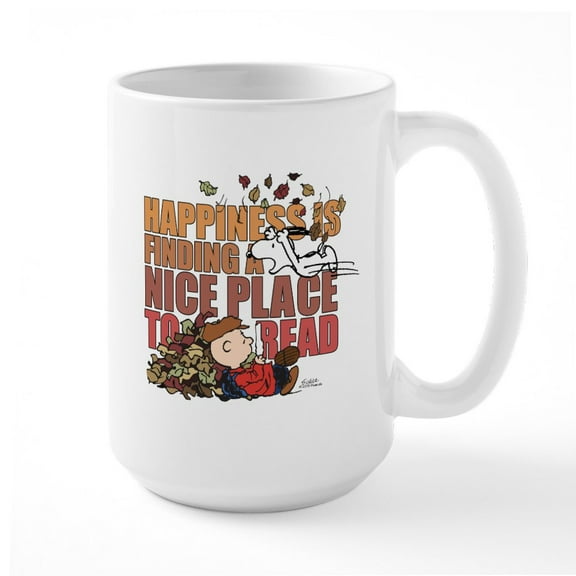 CafePress - Peanuts Fall Reading Large Mug - 15 oz Ceramic Large White Novelty Mug
