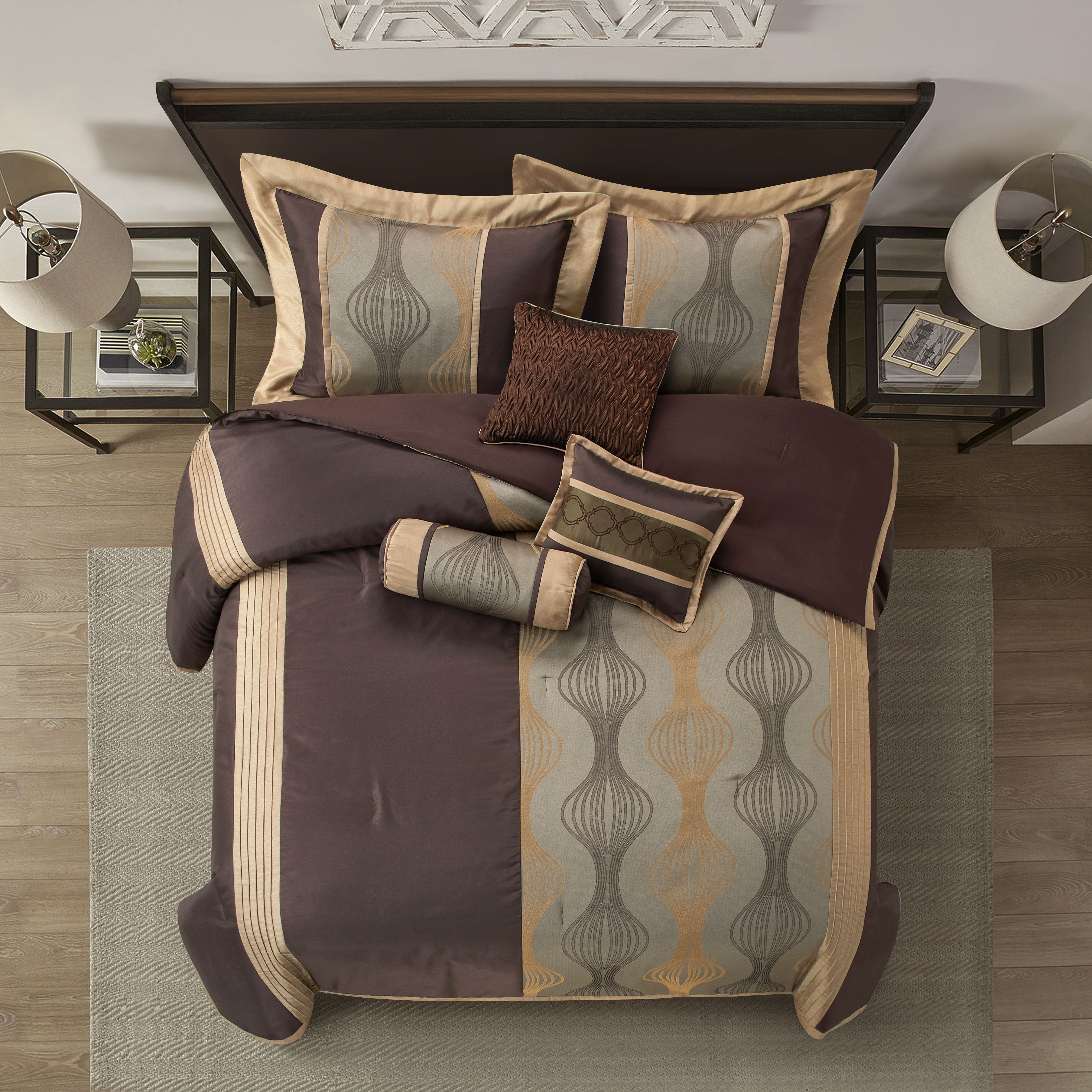 Cedar 7 Piece bed in a bag Comforter Set and Sheet Set Gray & Navy Queen,  Queen - Fry's Food Stores