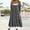 Gray, variant on Casual Crew Neck Dress for Women Midi Dress Long Sleeve Pullover Cocktail Dresses Patchwork Pleated Solid Color Button Dress