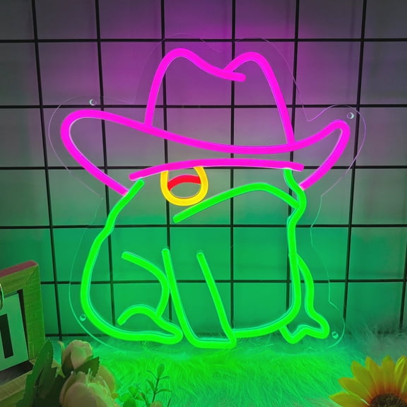 Cowboy Frog Neon Sign, Cowboy Toad Led Signs for Wall Decor, Dimmable Neon Light Sign for Bedroom, Game Room, Kids Room, Bar Decoration, USB Powered Light Up Signs for Party Decor