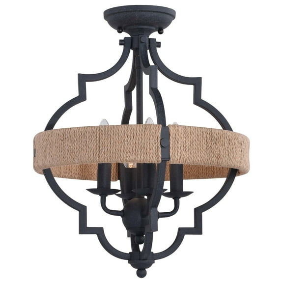 Beaumont 14-in W Gray and Natural Rope Farmhouse Cage Ceiling Light