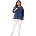 thumbnail image 3 of DARING DIVA Women's Plus Tie Neck Tassel Self Flutter 3/4 Sleeve Blouse 3X Navy Blue, 3 of 6