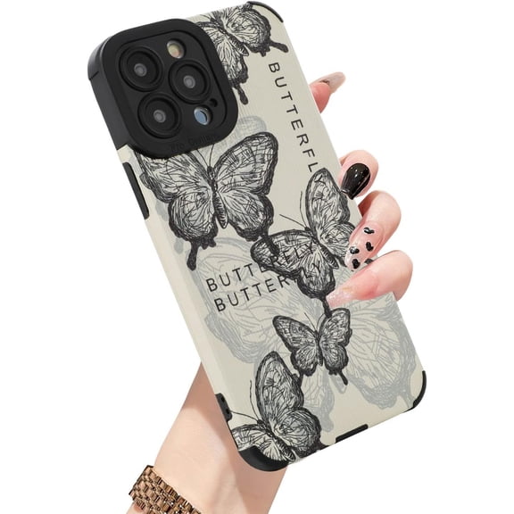 iPhone 14 Pro Max Case, Cute Pattern White Butterfly iPhone 14 Pro Max Case, Screen Protector Camera Protection Lens Shockproof Phone Case  Girls Women