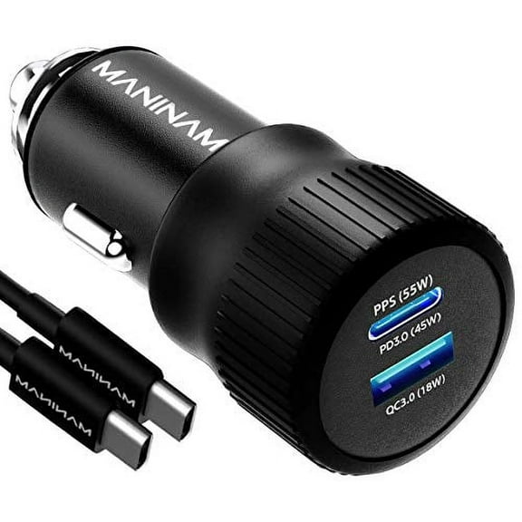 MANINAM Metal Adaptive USB C Car Charger, [73W Turbo] Pro 55W PPS Car Charger Adapter [Super Fast Charging 2.0] for Samsung S20 Ultra Note 20 10 Plus iPhone 12 11 MacBook Pro Laptops Any USB C Devices