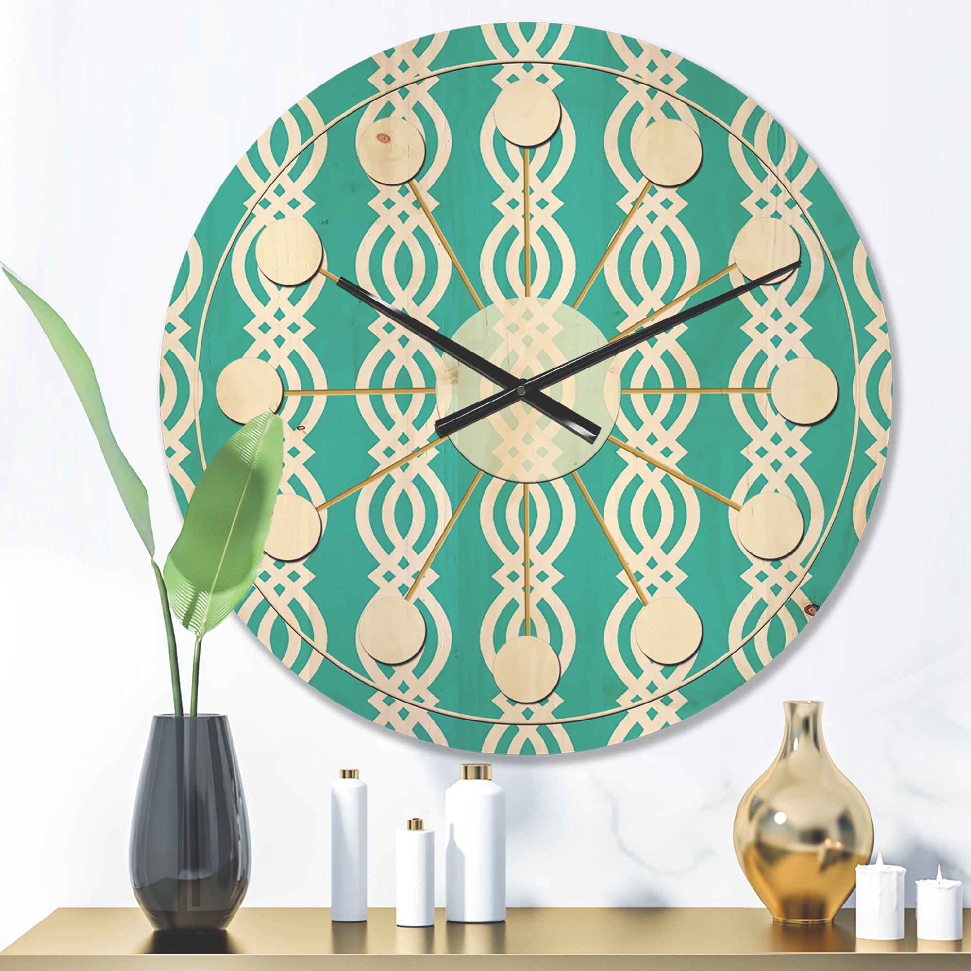 Designart 'Abstract Retro Pattern Design XVIII' Mid-Century Modern Wood Wall Clock