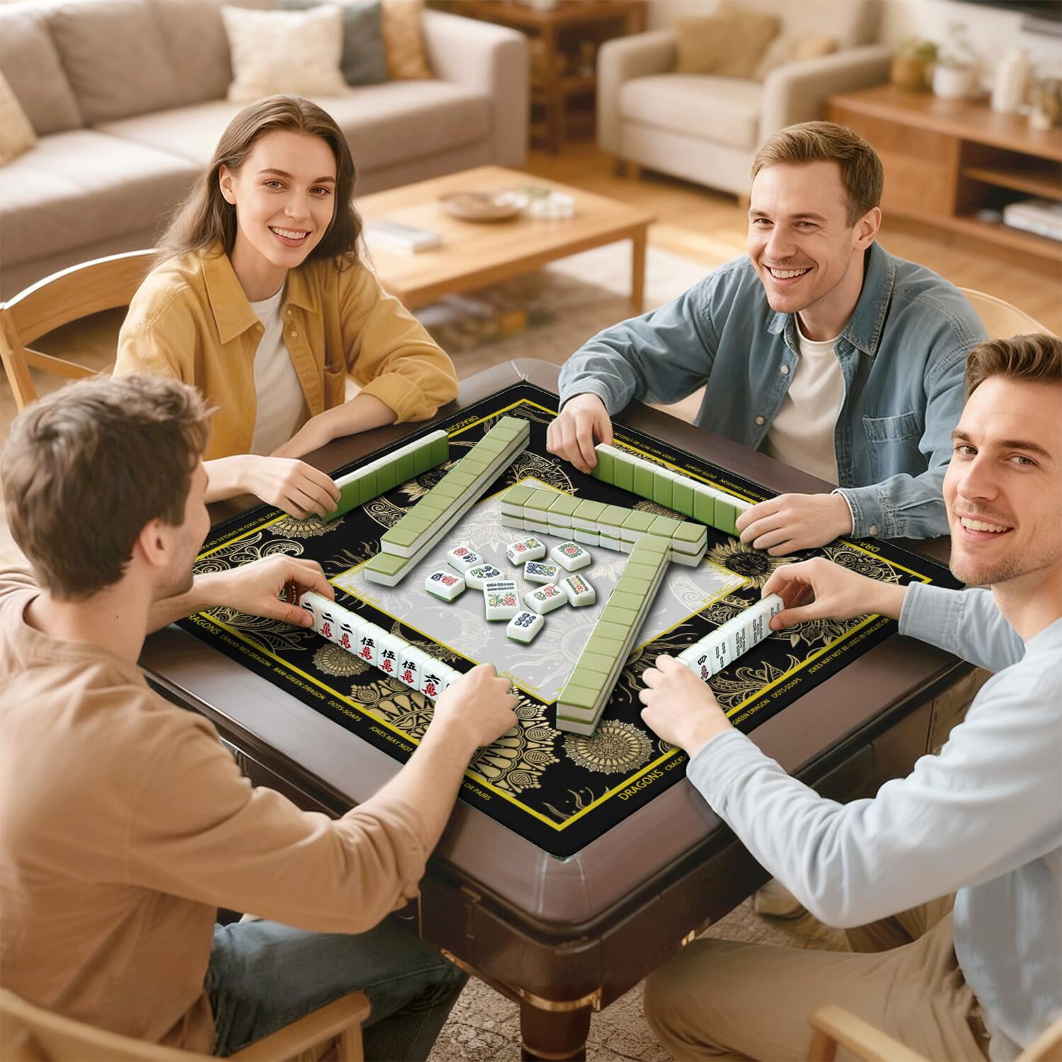 Gothic Mahjong Mat with Rules, 31.5*31.5in Anti Slip American Mahjong Mat for Table, Noise Reduction, Neoprene Mah jongg Mats with Carrying Bag & 3 Dices, Mahjong Set Gift, Board Tile Games Mats