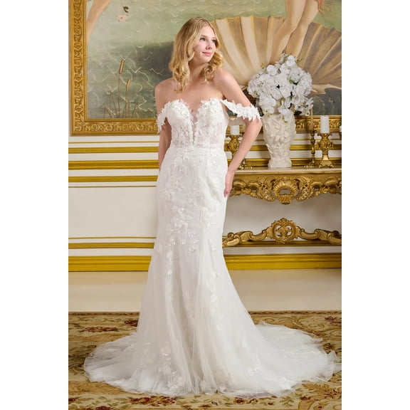 Women's Elizabeth K Fitted Bodycon Off Shoulder Bridal Gown Gl3656 White Size 3XL