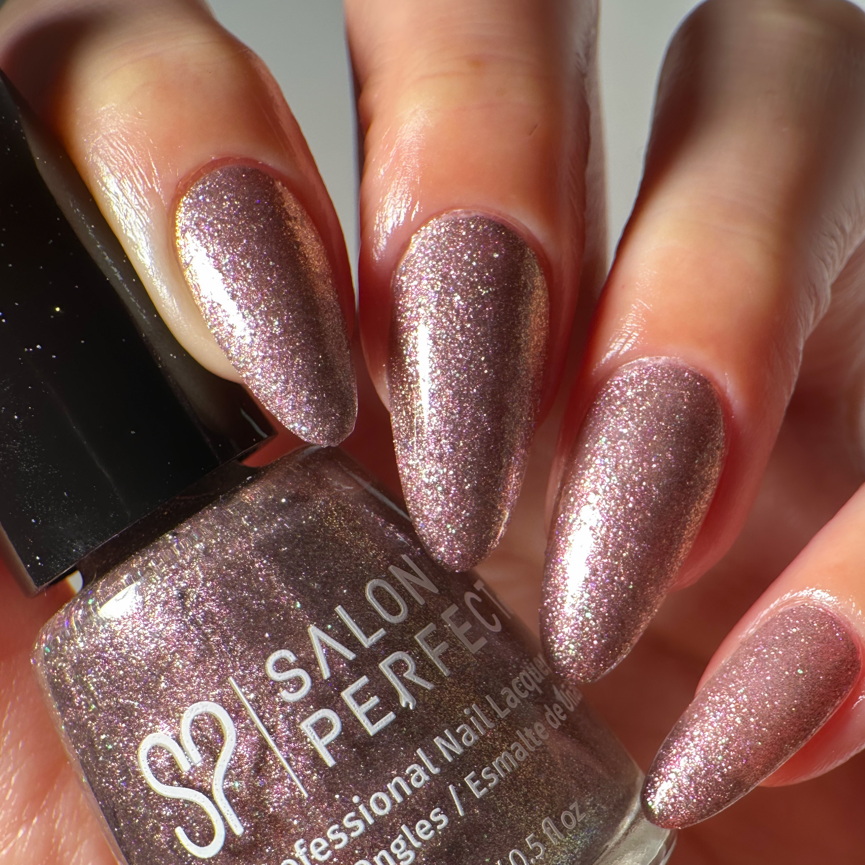 Salon Perfect Nail Polish, 437 Gliterally Obsessed, Mauve Glitter, 0.5 fl oz